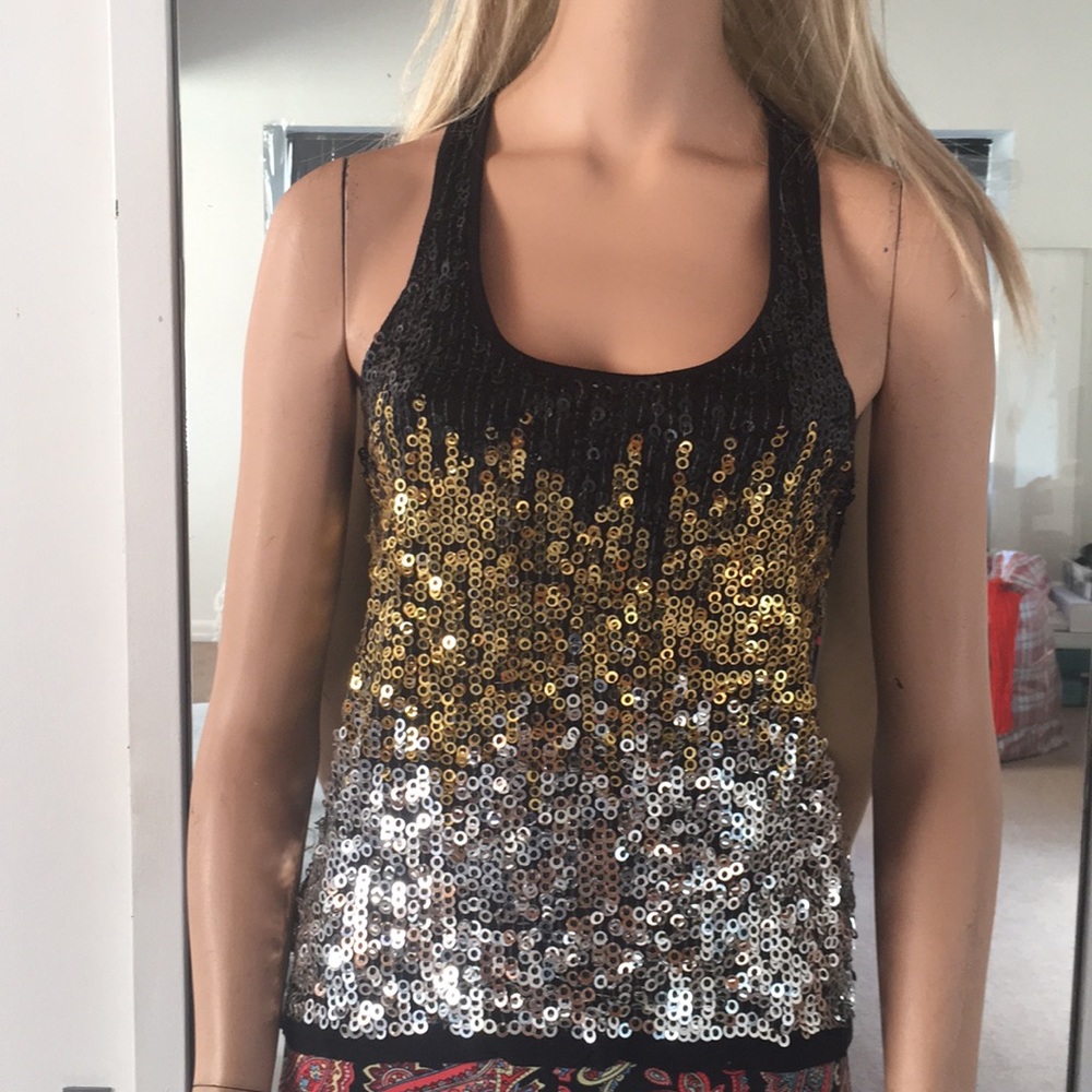 Cute Black Gold & Silver Sequin Tank